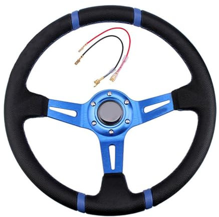 Slakerbe Rennlenkrad, Universal Anti-Rutsch 350mm/14inch Wasserdicht Sportlenkrad Drifting Lenkrad Aluminium PU-Leder Autolenkrad 6-Loch-Rennnabenadapter Modified Zubehör,Blau