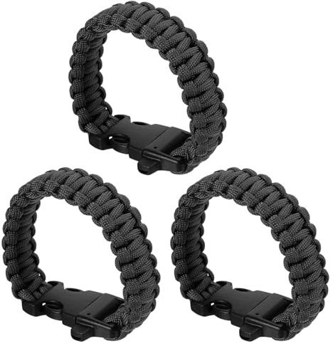 PATIKIL Bracelets de Survie en Paracorde, Lot de 3 Bracelets Tressés avec Boucle en Plastique, Enveloppes Extérieures pour Hommes, Noir