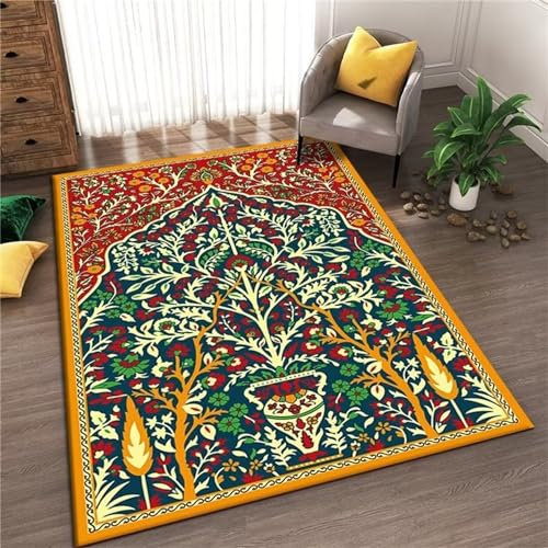 AU-OZNER Teppich Pastell Gelber Teppich, waschbarer, einfacher, Rutschfester Yoga-Teppichkinderzimmer Teppich,Gelb,50x80cm
