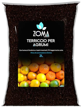 ZOMA Terriccio per Agrumi professionale Con Ph Leggermente Acido - Terriccio agrumi Concimato naturalmente con il 20% di Humus Di Lombrico - Sacco 2 Lt