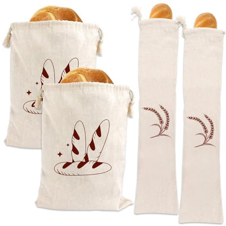 4PCS Natural Linen Bread Bags, 40 * 30cm/67 * 15 Reusable Bread Storage Bags, Reusable Linen Bread Bags, Organic Linen Eco Bread Bags for Homemade Artisan Bread Food Storage
