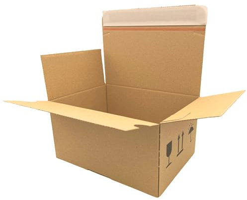 S kleiner AUTOMATIK FALTKARTON I Selbstklebend mit Aufreißfaden und Handhabungs-Bildsprache I optimaler und stabiler VERSANDKARTON für Geschenke, Pakete oder Päckchen I Maße: 21,5 x 15,5 x 11cm (10)