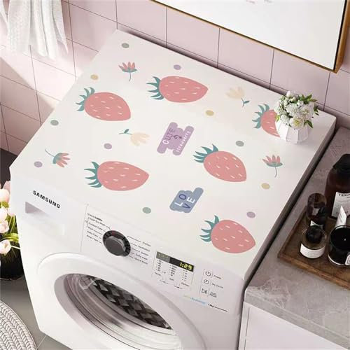 Morbuy Coprilavatrice Tappetino per Lavatrice e Asciugatrice CN Motivo Pianta Nordico 3D, Antiscivolo Asciugatura Rapida, Morbido e Ritagliabile per Frigorifero, Cucina (60x60cm,Fragola)