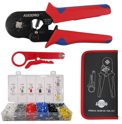 ASIDEPRO® Crimpadora Terminales Eléctricos Profesional+1900 Punteras+Neceser Almacenamiento con Cremallera | Herramientas Electricista | Prensa Punteras Eléctricas | Ferramentas Cables Eléctricos