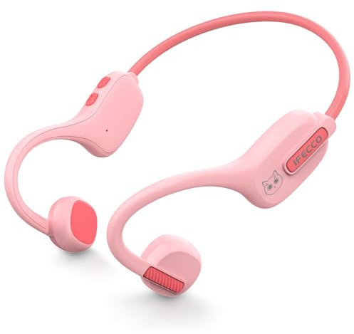 IFECCO Kids Open Ear Headphones - Kids Bluetooth 5.3 Conduction Headphones with Mic,Ultra-light,IPX5 Waterproof and Safer for Children Wireless Headphones,Perfect for School Travel Gifts-Pink