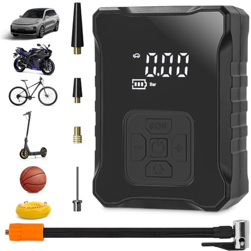 Exyvox Elektrische Luftpumpe, 150PSI Mini Luftkompressor Fahrradpumpe Elektrisch mit Digital LED Anzeige LED Licht 3600mAh Akku Kompressor für Auto, Fahrrad, Motorrad, Basketball, Football