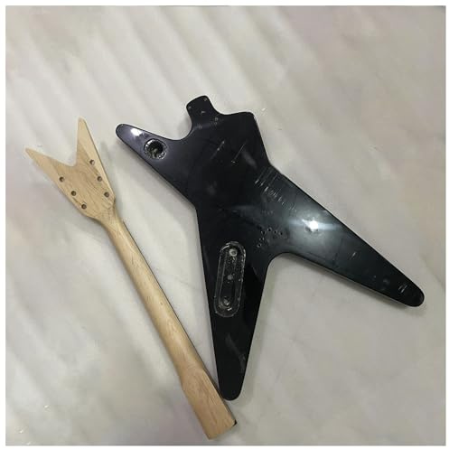 MJHYUGR DIY-Gitarren-Bodykit EIN Set Mit Speziell Geformtem Massivem Lindenholz Und Schwarzem E-Gitarren-Kit, Korpus Und Hals, Ahornhals, DIY-Teil