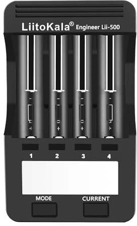 18650 Akku Ladegerät LiitoKala Lii-500, AA Batterieladegerät mit LCD-Display inklusive 12V2A Adapter unterstützt USB Ausgang für 14500 21700 Li-ion AA AAA NI-MH NI-CD, 4 Schacht