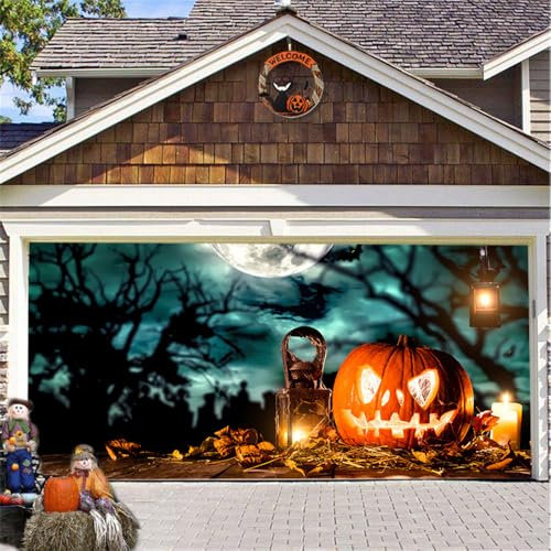 Hiseng Halloween Garagentor Banner, Halloween Deko Outdoor Große Halloween Garage Dekorationen, Gruselige Halloween Banner Dekorationen für Halloweenabend Party (Herbst,210x480cm)