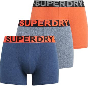 Superdry Herren Boxershorts im 3er-Pack Dunkelindigoblau Meliert/Leuchtend Orange Meliert/Matt Marineblau Gesprenkelt M