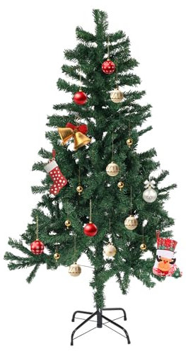 Albero di Natale artificiale da 150 cm, albero di Natale artificiale verde con supporto, decorazione natalizia, albero di Natale artificiale verde scuro, rami e foglie in PVC, aspetto delicato e