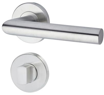Yale Set di maniglie L 90 in acciaio inossidabile per porta con nottolino per chiusura privacy 35-S1L9-RRWC-88-3101, satinate, design moderno, adatto per porte interne ed esterne