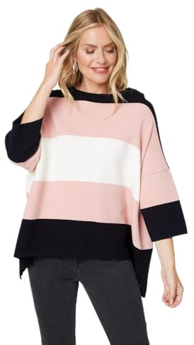 Izabel London Colour Block Oversized Batwing Top for Women UK with 3/4 Batwing Sleeves and a Thigh Length Hem. Pink