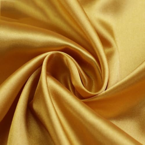 Anevous 500cm x150cm Satin Stoff, Einfarbig Stoffe zum Nähen, Kleiderstoff Dekostoff Meterware, Satinstoff zum Basteln, Bezugsstoff für Kleidung Vorhänge Tischdecken Deko,Gold