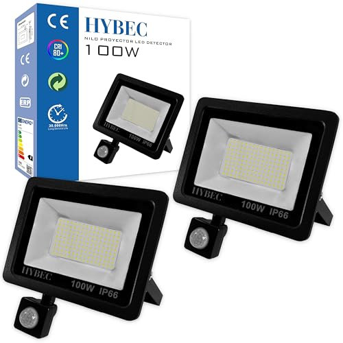 CLAR - Projecteur LED Exterieur Detecteur De Mouvement, Spot Led Extérieur Detecteur De Mouvement, Projecteur Led Extérieur Avec Détecteur, Spot Exterieur Detecteur Mouvement, 100W (Pack 2)