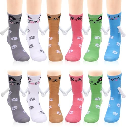 Utensilsto 6 Paar Lustige Socken mit magnetischen händen,Hand in Hand Magnetic Socks,33-37 Freundschaftssocken,Lustige Alberne Geschenke Geburtstag für Partner Kinder