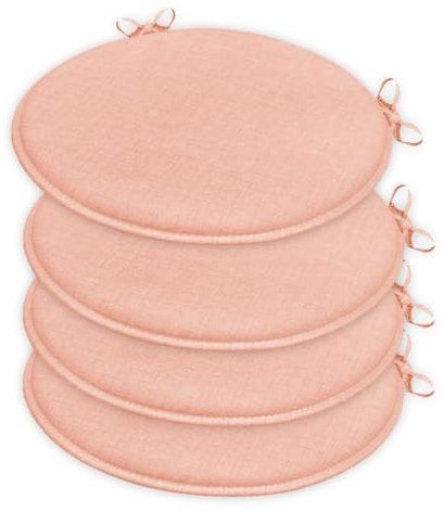 emmevi Set mit 4 runden Stuhlkissen aus Baumwolle, waschbar, weich, rund, einfarbig, Pastell, Rosa