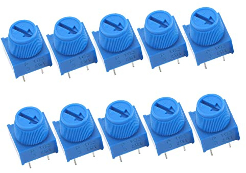 Operitacx 10 Pcs Trimmer Potentiometer Kit with Knob, 3 Pin through Hole, Adjustable Resistance, Plastic and Metal, for Breadboarding and Prototyping