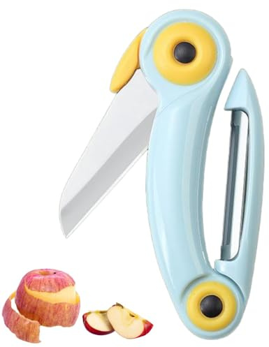 Hummcqit Fruit Peeler Multifunctional 2 in 1 Apple Cutter Mini Portable Vegetable Peeler Stainless Steel Paring Knife Easy Peeling Cutter Potato Apple for Kitchen Office Outdoor