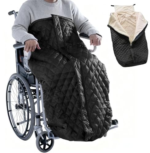 Afenau Rollstuhl Fußsack, Winter Winddichte Decke für Rollstuhl, 130cm Winddichte Wärme Rollstuhl Decke Beindecke, Plüsch Kniedecke Schlupfsack für Rollstuhlfahrer mit Reißverschluss Outdoor (Schwarz)