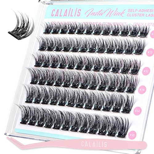 CALAILIS Estensioni per ciglia autoadesive, 72 pezzi D Curl ciglia wispy autoadesive Press on Lashes senza colla necessaria ciglia pre-incollate con pinzette (ZBP10X)