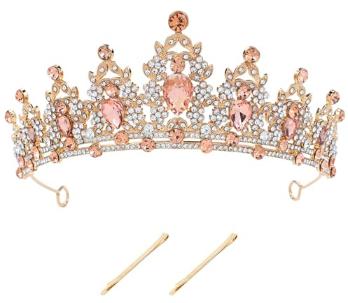 inSowni 1pc Birthday Wedding Bridal Princess Queen Sparkly Crystal Rhinestone Tiara Crown Headband Headpiece with 2 Bobby Pins for Women Girls Brides Bridesmaids (Gold Rose Gold)