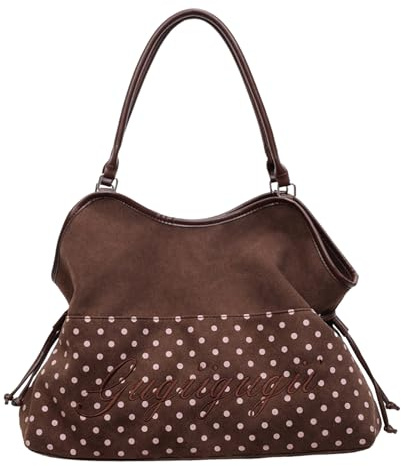 KOBONA Polka Dot Tote Bag Damen Bestickte Schultertaschen Große Damenhandtasche Faux Suede Handtaschen Slouchy Bags Henkeltasche for Reisen und Arbeit