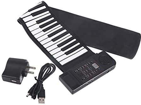 BONKZEBU Tragbare 61-Tasten-Roll-Up-Klaviertastatur, Flexible Elektronische Digitale Musiktastatur aus Silikon mit 128 Tönen und 128 Rhythmen, für Anfänger, , Erwachsene, Professionelle