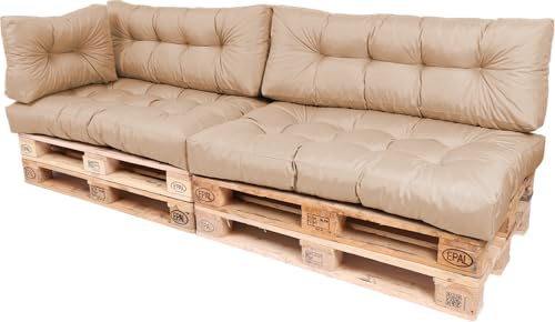 TexDeko® Garden Palettenkissen Set 5-TLG 120x80x18cm Cappuccino | In- & Outdoor, wasserabweisend, UV-beständig, zusätzlicher Vliesmantel, formstabile Palettenpolster, gesteppt, Gartenmöbel