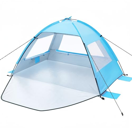 Strandmuschel für 1-3 Personen, Strandzelt mit UV-Schutz 50+ Windschutz, Stabiles Sonnenschutz Strand Zelt, Beach Tent with Carry Bag mit kleines Packmaß für Baby Kinder Familie Camping Garten Strand