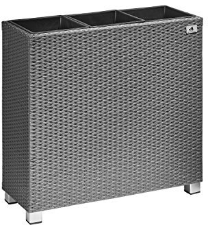 Gartenfreude Pflanzkübel, Raumteiler Polyrattan, 3x Kunststoff-Einsätze mit Aluminumfüßen, grau, 76x26x73 cm, 4000-1071-056