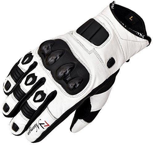 NORMAN White Short Leather Knuckle Protection Motorbike Motorcycle Gloves Summer (L)