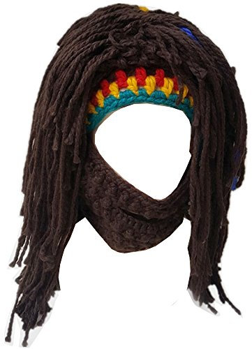 Metyou Perücke, Bartmütze, handgefertigt, gestrickt, warm, Wintermütze, Skimütze, für Damen und Herren Gr. Einheitsgröße, WIG-YELLOW NEW