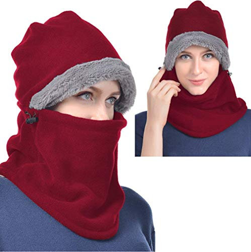 Red Winter Hats for Women Fleece Balaclava Hood Thermal Womens Balaclavas Ear Warmers Ski Face Cover Mask Neck Protective Headgear Cap Snowboard Weather Outdoor Fashion Gifts Ladies Men Warm Hat Caps