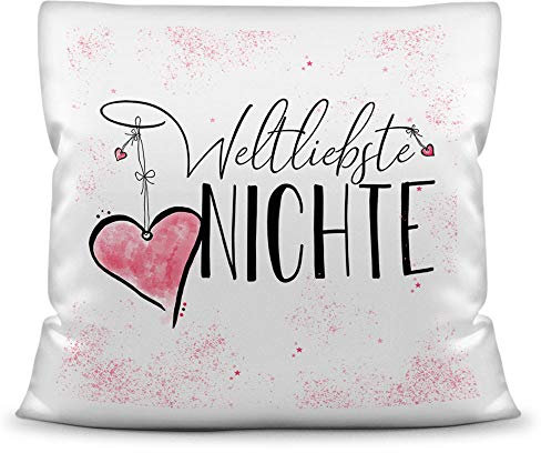 Familie-Kissen mit Spruch für die Weltbeste Nichte - Kissenbezug inklusive Kissen/Verwandte/Geschenk-Idee/Liebling/Kinder/Kissen Weiss Polyester