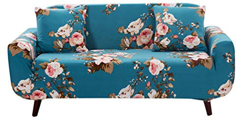 Mengmiao Sofahusse Sofa Möbelschutz Stretch Drucken Sofa Abdeckung Antirutsch Couchbezug mit 2 Pcs Sofa Kissenbezug Elastische Sofabezug (Blau#1, 145-180 cm(2 Sitz))