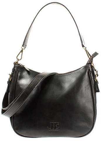 LECONI Schultertasche Henkeltasche Damentasche Umhängetasche natur weiche Ledertasche Handtasche Damen Leder 30x27x11cm schwarz LE0063-buf