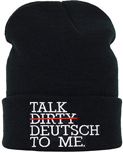 Lustige Strickmütze - Warme Wintermütze mit Spruch Talk (Dirty) deutsch to me - Beanie für Damen und Herren - Unisex Wollmütze - Heavy Metal Haube mit Spruch