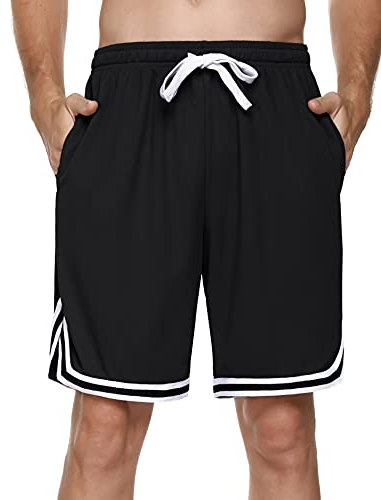 Litherday Shorts Herren Sportshorts Kurz Hosen Streifen Jogginghose Sommer Traininghose mit Taschen Elastischer Bund und Atmungsaktive Shorts zum Fitness, Running, Gym, Basketball, Schwarz, M
