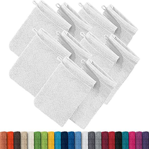 Erwin Müller Waschhandschuh, Waschlappen Heidelberg 10er- Pack, 100% Baumwolle weiß Größe 15x21 cm - weiche Qualität, saugstark und strapazierfähig - praktisch durch Schlaufe