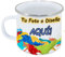 Taza personalizada de metal esmaltado. Regalo personalizado.