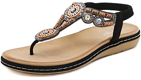 ZOEASHLEY Sandalen Damen Sommer Flache Zehentrenner Sandaletten Bohemian Flip Flops Schwarz07 39