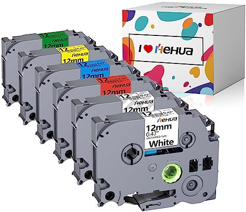 6x Hehua Ersatz für Brother P-Touch Bänder 12mm Schriftband für TZe231 TZe131 TZe431 TZe531 TZe631 TZe731 Laminiert Tz Tape 12mm 0.47, Kompatible für Brother P Touch H105 H107 H101c H100lb D200 1010