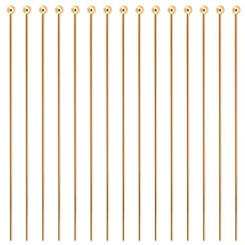 BENECREAT 100Pcs 18K Gold Plated Brass Ball Head Pins, 0.8mm Wire Headpins for Earring Bracelet Jewelry Making