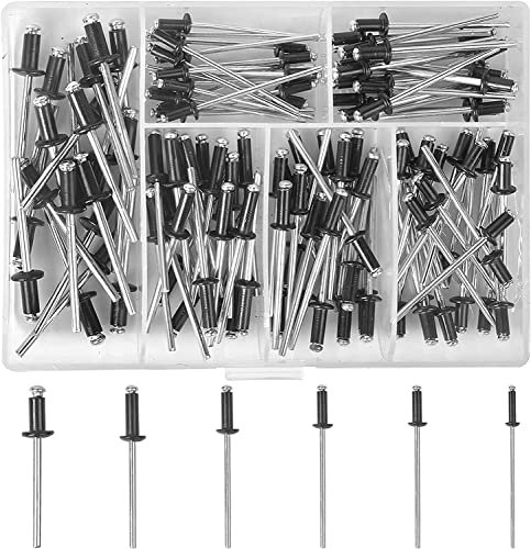 120 Stück Aluminium Kuppelkopf Blindnieten, Blindnieten Popnieten Set, Schwarz Blindniet, Blindnieten Befestigungen Sortiment Kit für Metall, Holz, Kunststoff, Möbel Sortiment Kit