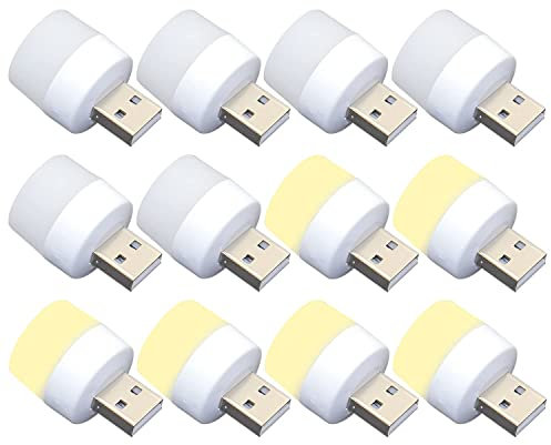 USB-Lichter bei Nacht, Mini-LED-Lampe, ohne Lichtsensor, Stecker, warmweiß, kompakt, ideal für Schlafzimmer, Badezimmer, Küche Auto USB-Atmosphäre-Licht (12 Stück,6 weiß + 6 warm)