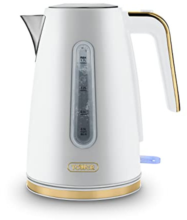 Tower T10066WHT Cavaletto Jug Kettle With 360° Swivel Base, 1.7L, 3KW, Optic White And Champagne Accents