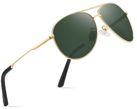 wearPro Sonnenbrille-Herren-Damen-Polarisiert Premium Metallrahmen Sonnenbrillen Unisex mit UV400 Schutz Vintage Schwarz Fahrerbrille (4-Gold Rahmen/Grüne Linsen)