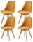 EGGREE 4er Set Esszimmerstühle Skandinavisch Design, Polsterstuhl aus Leinen Rückenlehne, Küchenstuhl Essstühle mit Massivholz Buche Bein SGS Geprüfter, Gelb