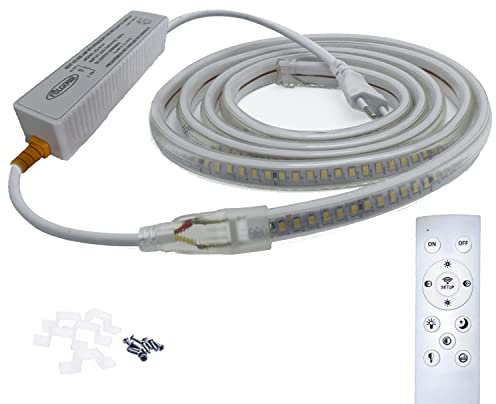 FOLGEMIR 4 Meter LED Band dimmbar flackerfrei, Warmweiß LED Lichtleiste mit 220V Kurzschlussschutz Trafo & 2.4G Wireless Fernbedienung, 2835 SMD 144 Leds/m Strip, IP65 Wasserdicht